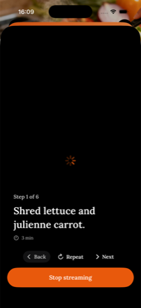 Hands-free step-by-step cooking view